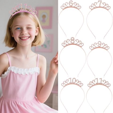 Strass Mädchen Geburtstagskrone Haarreif Roségold Rosa AB Kristall Nummer 3-11 Prinzessin Tiara Haarschmuck Party Deko