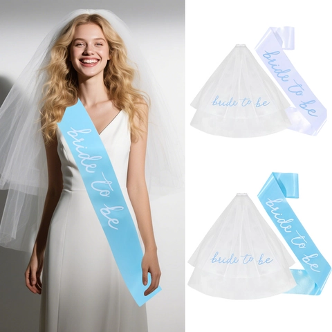 Bachelorette Party Deko Bride To Be Schärpe Und Schleier Set Satin Weiß Blau Band Hochzeit Brautparty Zubehör