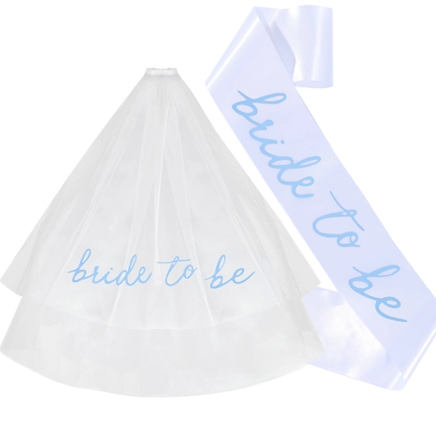 Bachelorette Party Deko Bride To Be Schärpe Und Schleier Set Satin Weiß Blau Band Hochzeit Brautparty Zubehör