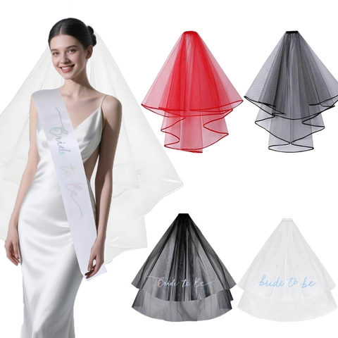 Bachelorette Party Bridal Veil With Hair Comb Double Layer Mesh Bride To Be Lettering Satin Edge Wedding Headpiece Accessory