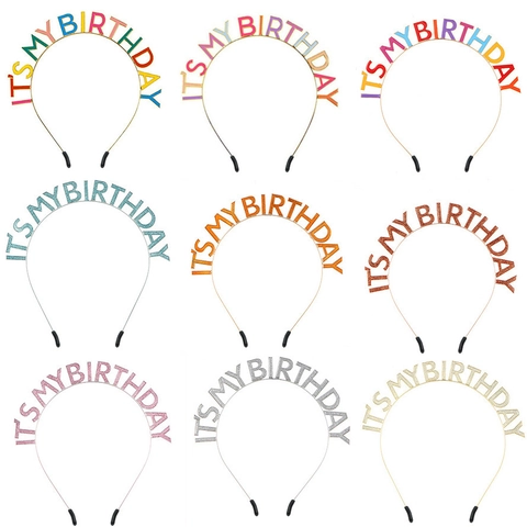 Diadema de Fiesta de Cumpleaños con Letras de Metal Its My Birthday Aleación Brillo Decoraciones para Mujeres Niños Regalo