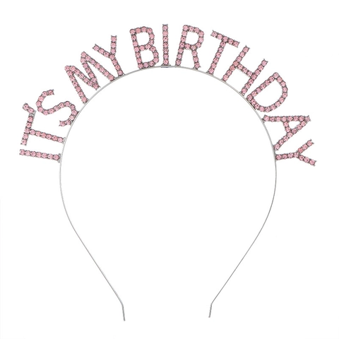 Its My Birthday Rhinestone Letter Headband Zinc Alloy Crystal Birthday Girl Tiara Hairband For Birthday Party Celebration Women