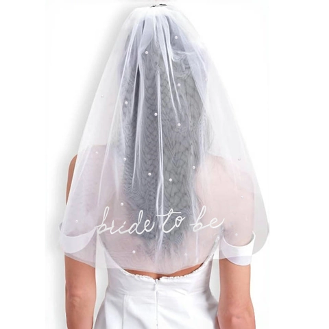Velo da Sposa in Tulle Bianco per Addio al Nubilato Con Künstliche Perle a Doppio Strato e Ricamo Bride To Be per Matrimonio