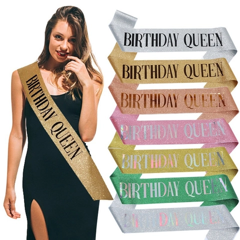 Banda de Fiesta de Cumpleaños con Purpurina para Mujeres Niñas Banda Birthday Queen Princess con Alfiler de Seguridad para Decoración de Suministros de Fiesta de Cumpleaños