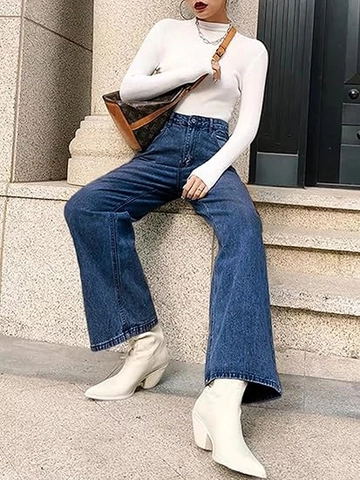 Dames High Waist Wijde Pijp Jeans Straight Fit Gewassen Denim Verweerd Afslankend Lange Broek Casual Pantalon