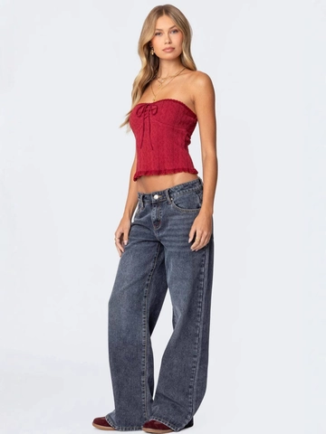 Damen Vintage Blau Niedrige Taille Weites Bein Jeans Locker Fit Baggy Denim Hose Distressed Washed Streetwear Lange Hose