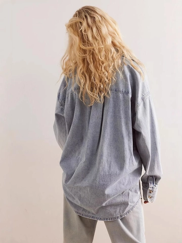Damen Oversize Baumwolle Denim Hemd Vintage Gewaschen Langarm Knopfleiste Bluse Casual Locker Jackenhemd Top Damen