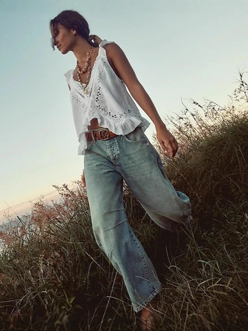 Dames Retro Hoge Taille Wijde Pijpen Denim Jeans Gewassen Recht Casual Losse Katoenen Broek Voor Dagelijks Woon-werkverkeer