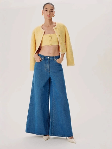 Pantaloni Jeans a Campana a Vita Alta da Donna Vintage Lavati Gamba Larga Retro Lunghi Larghi per Donna