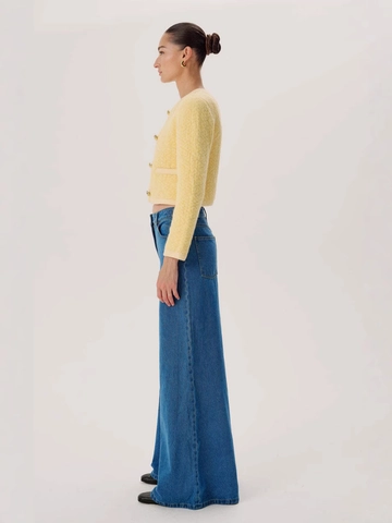 Pantaloni Jeans a Campana a Vita Alta da Donna Vintage Lavati Gamba Larga Retro Lunghi Larghi per Donna