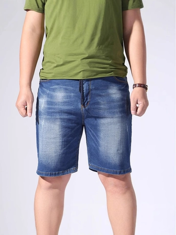Shorts de Mezclilla de Talla Grande para Hombre Cintura Elástica con Cordón Alta Elasticidad Lavado Azul de Cinco Puntos Casual