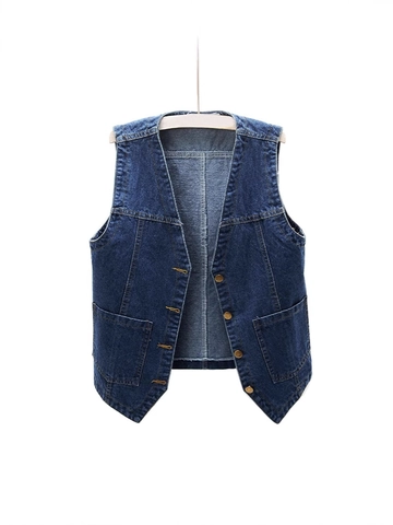 Women Loose Denim Vest V-Neck Sleeveless Cotton Jean Waistcoat With Pockets Button Down Casual Vintage Short Jacket Top