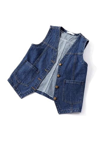 Women Loose Denim Vest V-Neck Sleeveless Cotton Jean Waistcoat With Pockets Button Down Casual Vintage Short Jacket Top