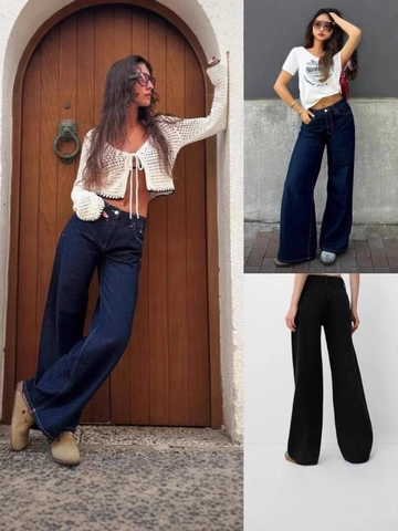 Dames Retro Gewassen Jeans Met Wijde Pijpen Hoge Taille Baggy Denim Broek Casual Rechte Pijpen Losse Fit Jeans