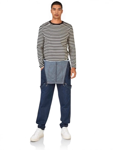 Men's Retro Denim Overalls Straight Leg Bib Pants Vintage Workwear Jumpsuit With Cargo Pockets Casual Streetwear Denim Trousers