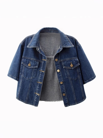 Chaqueta de Mezclilla Casual de Manga Corta para Mujer Corta Lavada Algodón Mezclilla Ropa Exterior Abotonadura Sencilla Solapa Top Suelto Con Bolsillos