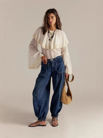 Damen Vintage Hohe Taille Locker Denim Jeans Mit Kordelzug Am Saum Lässig Volle Länge Weites Bein Cargo Hose