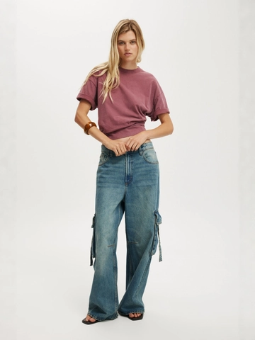 Women's Retro Washed High Waist Wide Leg Cargo Jeans Streetwear Loose Multi Pocket Denim Trousers Casual Baggy Pants