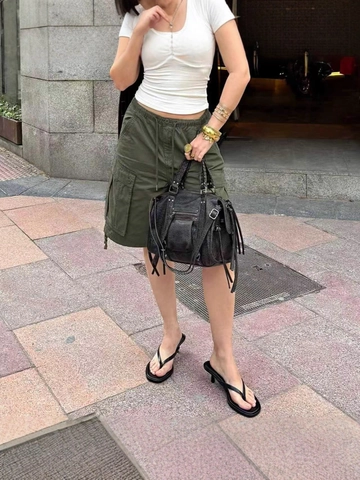 Pantalones Cortos Cargo Americanos para Mujer Ajuste Holgado Múltiples Bolsillos Cintura con Cordón Algodón Casual para Verano Aire Libre Daily Streetwear