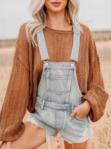 Damen Casual Denim Latzshorts Distressed Washed Overall Romper Jumpsuit Baumwollmischung Ärmellose Raw Hem Jeansshorts