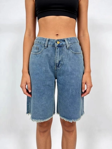 Pantaloncini Bermuda in Denim a Vita Alta da Donna Vintage Lavati Blu Cotone Vestibilità Ampia Orlo a Vivo Cinque Tasche Estate Casual Jeans