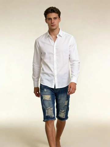Men Slim Fit Ripped Denim Shorts Distressed Cotton Blend Mid Waist Blue Streetwear Casual Summer Jeans Shorts