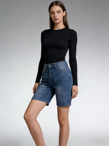 Short en jean décontracté à taille moyenne pour femmes Coupe étroite Lavé Bleu Vintage Short en jean à jambe droite pour la mode d'été