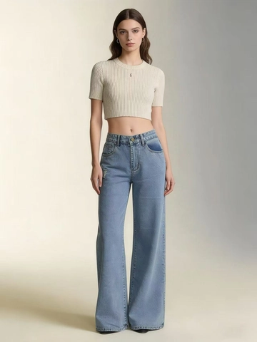 Dames High Waist Straight Leg Jeans Distressed Ripped Denim Broek Vintage Wide Leg Gewassen Katoenen Jeans Streetwear Lange Pantalons