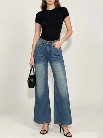 Damen Vintage Schleifendruck Jeans Hohe Taille Weites Bein Denim Hose Locker Gerade Lässig Gewaschen Retro Mode Lange Hosen