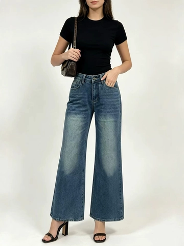 Damen Vintage Schleifendruck Jeans Hohe Taille Weites Bein Denim Hose Locker Gerade Lässig Gewaschen Retro Mode Lange Hosen