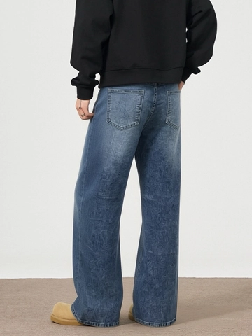 Heren Casual Wijde Pijp Denim Jeans Loose Fit Rechte Pijp Broek Gewassen Katoenmix Denim Broek Voor Dagelijks Stedelijk Gebruik