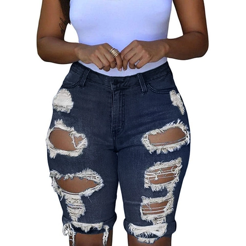 Women's High Waist Ripped Denim Shorts Distressed Raw Hem Washed Casual Summer Bermuda Shorts Street Style Cotton Jeans