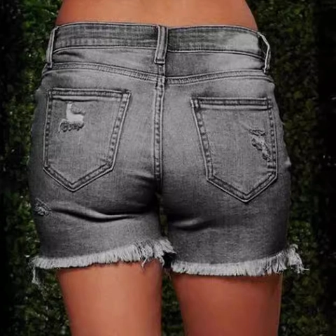 Women Casual Ripped Denim Shorts With Frayed Raw Hem Distressed Cotton Jean Shorts For Summer