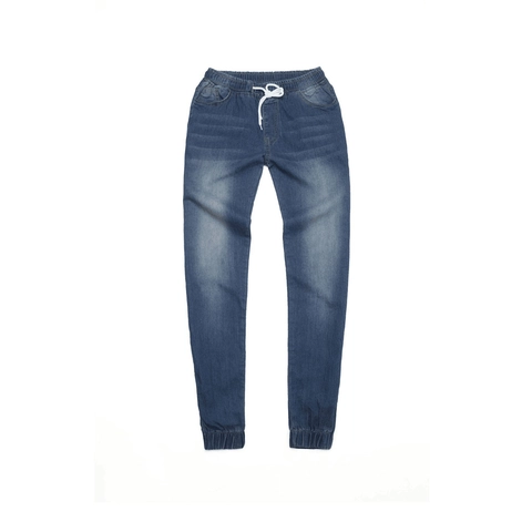 Pantaloni Jogger in Denim Casual da Donna a Vita Bassa Con Coulisse e Caviglia a Costine Jeans Lavati Slim Fit Sportivi