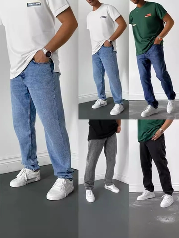 Heren Casual Losse Rechte Jeans Gewassen Katoenen Denim Broek Klassieke Vijf Zakken Basic Streetwear Lange Broek Voor Heren