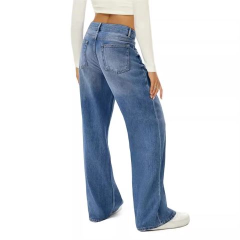 Jeans Donna Vita Alta Gamba Larga Casual Pantaloni Denim Larghi Lavati Retro Blu Nero Streetwear Gamba Dritta