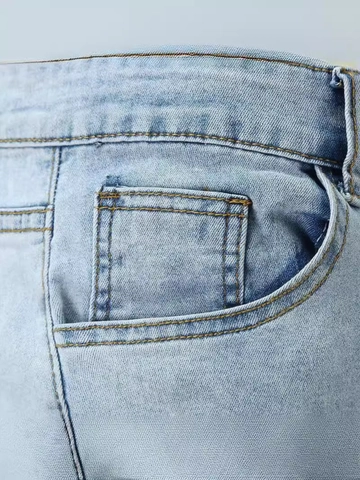 Jean Denim Slim Fit Déchiré pour Homme Bleu Clair Délavé Distressed Streetwear Jean Skinny Homme Pantalon Long en Denim Décontracté