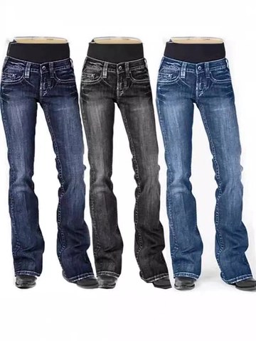 Damen American Vintage Schlagjeans Hohe Taille Schlanke Passform Elastische Gewaschene Denim Hose Retro Bootcut Lange Hosen