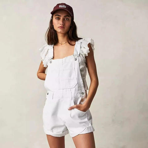 Damen Denim Latzhose Romper Casual Locker Multi Pocket Verstellbare Träger Washed Baumwolle Retro Dungarees Sommer Shorts Jumpsuit