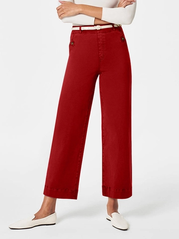 Women High Waist Wide Leg Cropped Jeans Washed Denim Pants With Button Decor Side Pockets Casual Loose Straight Trousers