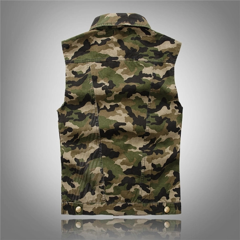 Damen Casual Slim Fit Camouflage Denim Weste Ärmellos Cargo Jacke Mit Taschen Reverskragen Einreihig Weste