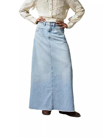 Gonna Maxi in Denim a Vita Alta Casual da Donna Orlo a Vivo Lavata Tinta Unita Gonne Lunghe Dritte per Appuntamenti Quotidiano