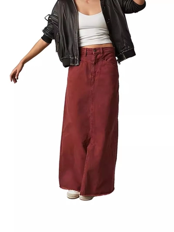 Gonna Maxi in Denim a Vita Alta Casual da Donna Orlo a Vivo Lavata Tinta Unita Gonne Lunghe Dritte per Appuntamenti Quotidiano