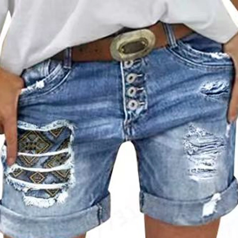 Γυναικείο Ψηλόμεσο Denim Σορτς Με Σκισίματα Distressed Κουμπιά Βαμβακερό Μείγμα Patchwork Ρεβέρ Casual Καλοκαιρινό Σορτς