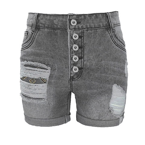 Γυναικείο Ψηλόμεσο Denim Σορτς Με Σκισίματα Distressed Κουμπιά Βαμβακερό Μείγμα Patchwork Ρεβέρ Casual Καλοκαιρινό Σορτς