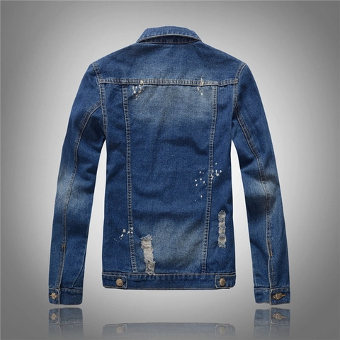 Giacca di Jeans Distressed da Uomo Slim Fit Jeansjacke Lavata con Strappi Streetwear Vintage Capispalla da Uomo con Bottoni ad Ancora Blu