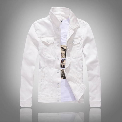 Men Slim Fit Cotton Denim Jacket Casual Korean Style Solid Color Long Sleeve Workwear Outerwear Button Pocket Jacket Coat