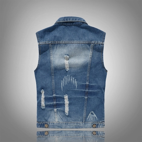Herren Slim Fit Denim Weste Vintage Gewaschen Distressed Ripped Jeans Weste Ärmellose Jacke Casual Fashion Gilet Mit Metallknöpfen Für Männer