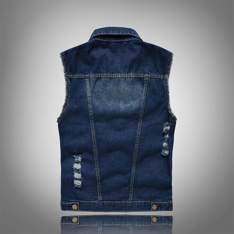 Gilet di Jeans da Uomo Aderente Giacca Senza Maniche Strappato Gilet da Motociclista Blu Casual Capispalla in Jeans per Uomo