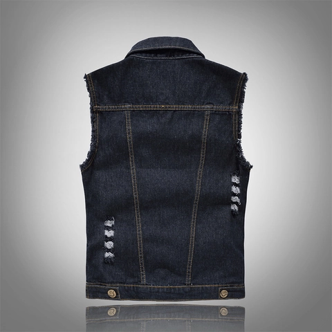 Men's Slim Fit Distressed Denim Vest Casual Sleeveless Ripped Jean Jacket Waistcoat Motorcycle Streetwear Cotton Outerwear